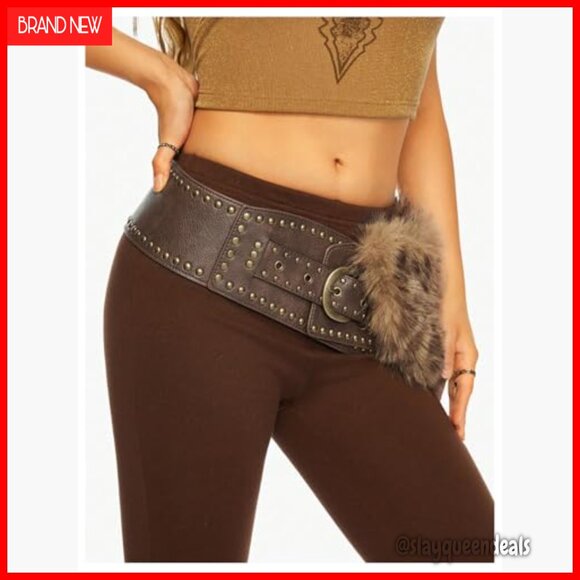 Faux Fur Leopard Print Wide Waist Tie Belt Western Cowgirl Style main image 6